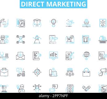 Direct marketing linear icons set. Targeted, Personalized, Mail, Ads, Database, Promotions, Sales line vector and concept signs. Campaigns Stock Vector