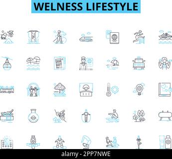 Welness lifestyle linear icons set. Mindfulness, Fitness, Nutrition, Meditation, Self-care, Yoga, Healthy line vector and concept signs. Relaxation Stock Vector