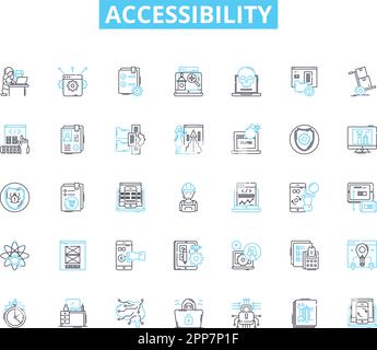 Accessibility linear icons set. Inclusion, Disabilities, Accommodation, Empathy, Dignity, Assistive, Equity line vector and concept signs Stock Vector