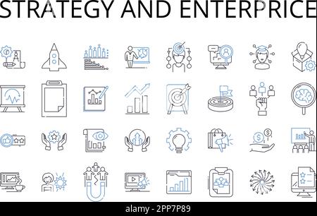 Strategy and enterprice line icons collection. Tactic, Plan, Approach, Scheme, Methodology, Blueprint, Design vector and linear illustration Stock Vector