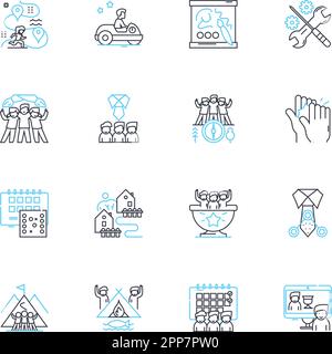 Workplace training linear icons set. Learning, Skill-building, Development, Education, Coaching, Mentoring, Improvement line vector and concept signs Stock Vector