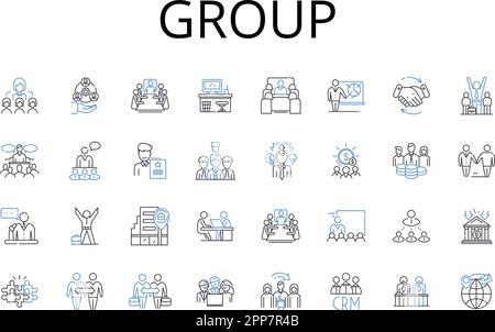 Group line icons collection. Pair, Crowd, Team, Class, Bunch, Company, Squad vector and linear illustration. Gang,Posse,Assembly outline signs set Stock Vector