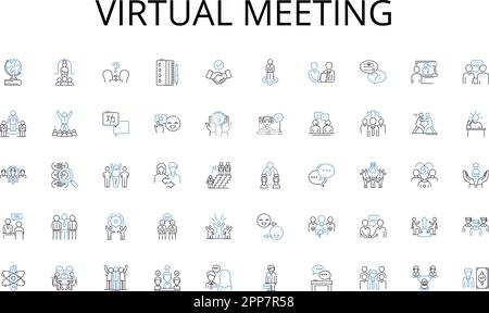 Virtual meeting line icons collection. Lawyer, Accountant, Doctor, Engineer, Teacher, Chef, Artist vector and linear illustration. Writer,Journalist Stock Vector