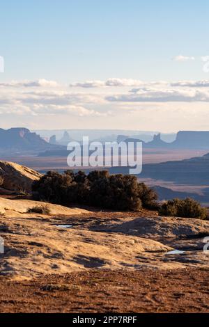 Overlooking Monument Valley in the distance from Muley Point, near Mexican Hat, Utah, USA Stock Photo