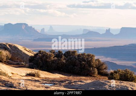 Overlooking Monument Valley in the distance from Muley Point, near Mexican Hat, Utah, USA Stock Photo