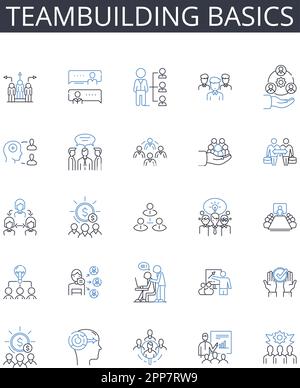 Teambuilding basics line icons collection. Leadership essentials ...