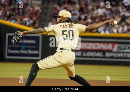 This is a 2023 photo of Arizona Diamondbacks relief pitcher Miguel Castro.  This image reflects the Arizona Diamondbacks' active roster as of  Wednesday, Feb. 22, 2023, when this image was taken in