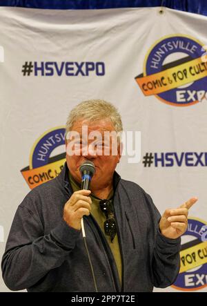 Huntsville, Alabama, USA. 22 Apr 2023. Star Trek actor William Shatner speaks on the second day of the 2023 Huntsville Comic & Pop Culture Expo on Saturday, April 22, 2023 at the Von Braun Center in Huntsville, Madison County, AL, USA. The Canadian actor and author, 92, is perhaps best known for his portrayal of Capt. James Tiberius Kirk in the original Star Trek television series and subsequent movies. (Credit: Billy Suratt/Apex MediaWire via Alamy Live News) Stock Photo