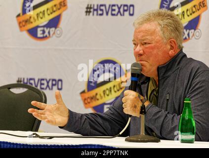 Huntsville, Alabama, USA. 22 Apr 2023. Star Trek actor William Shatner speaks on the second day of the 2023 Huntsville Comic & Pop Culture Expo on Saturday, April 22, 2023 at the Von Braun Center in Huntsville, Madison County, AL, USA. The Canadian actor and author, 92, is perhaps best known for his portrayal of Capt. James Tiberius Kirk in the original Star Trek television series and subsequent movies. (Credit: Billy Suratt/Apex MediaWire via Alamy Live News) Stock Photo