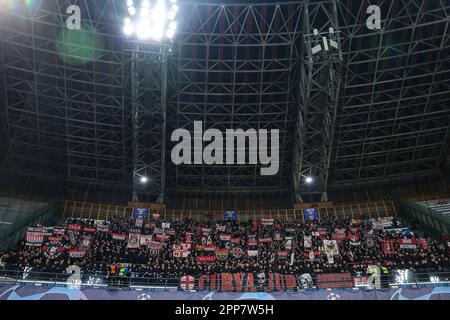 Naples, Italy, 18th April 2023. AC Milan fans prior to the UEFA Champions League match at Stadio Diego Armando Maradona, Naples. Picture credit should read: Jonathan Moscrop / Sportimage Stock Photo