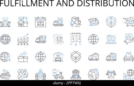 Distributing line icons collection. Dispensing, Allocation, Delivering ...