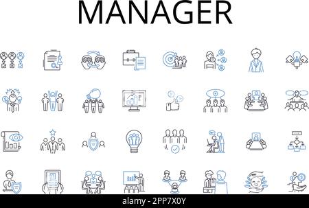 Manager line icons collection. Supervisor, Director, Head, Administrator, Boss, Chief, Controller vector and linear illustration. Organizer Stock Vector