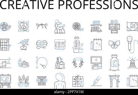 Creative professions line icons collection. Fashion industry, Media careers, Artistic jobs, Innovative fields, Inventive vocations, Visionary Stock Vector