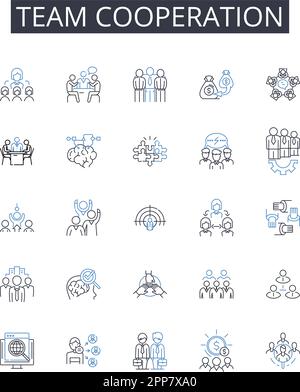 Shared labor line icons collection. Collaboration, Cooperation ...