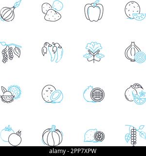 Provision store linear icons set. Convenience, Necessities, Groceries, Provisions, Snacks, Beverages, Household line vector and concept signs. Hygiene Stock Vector