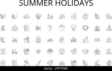 Summer holidays line icons collection. Population, Demographics, Diversity, Enumeration, Sampling, Data, Survey vector and linear illustration Stock Vector