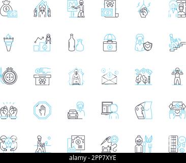 Geriatric care linear icons set. Aging, Elderly, Dementia, Alzheimer's, Palliative, Hospice, End-of-life line vector and concept signs. Independence Stock Vector
