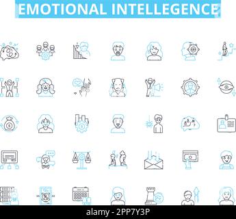 Emotional intellegence linear icons set. Empathy, Self-awareness, Self-regulation, Motivation, Perseverance, Resilience, Leadership line vector and Stock Vector