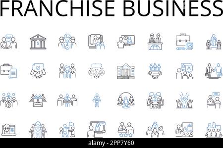 Franchise business line icons collection. Business model, Business opportunity, Chain operation, Company system, Corporate framework, Dealership nerk Stock Vector