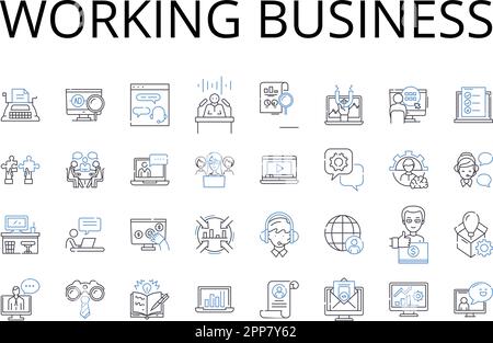 Working business line icons collection. Running company, Busy office, Operational enterprise, Functioning corporation, Productive workplace Stock Vector