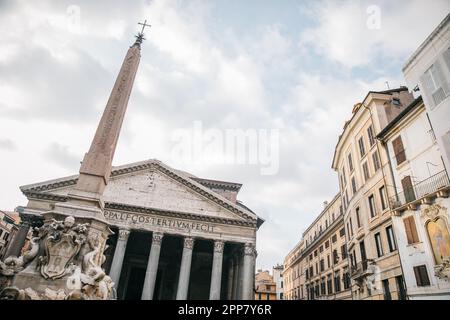 Looking Up at the Pantheon in Rome, Italy on a Cloudy, Beautiful Day in Europe Stock Photo