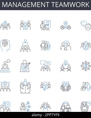 Management teamwork line icons collection. Efficient collaboration, Effective partnership, Group cooperation, Cohesive unity, Joint effort, Collective Stock Vector