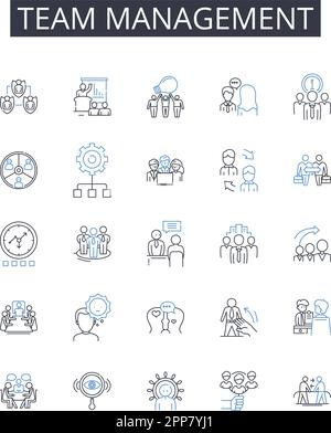 Team management line icons collection. Project coordination, Leadership skills, Staff supervision, Staff oversight, Group management, Employee Stock Vector