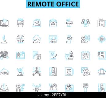 Remote office linear icons set. Telecommuting, Virtual, Remote, Digital ...