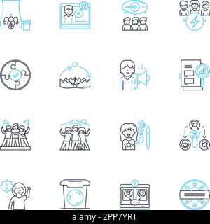 stationary supplies linear icons set. Pens, Pencils, Markers, Highlighters, Erasers, Rulers, Notepads line vector and concept signs. Sticky notes Stock Vector