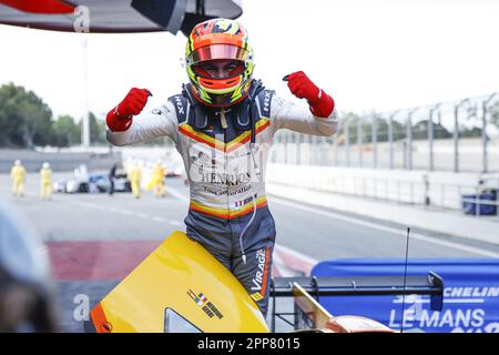 HENRION Gillian (fra), Team Virage, Ligier JS P320 - Nissan, portrait celebrates victory during the 1st round of the 2023 Michelin Le Mans Cup on the Circuit de Barcelona-Catalunya from April 21 to 23, 2023 in Montmelo, Spain - Photo: Xavi Bonilla/DPPI/LiveMedia Stock Photo