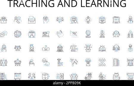 Traching and learning line icons collection. Inquisitive, Knowledgeable, Insightful, Perceptive, Analytical, Observant, Enquiring vector and linear Stock Vector