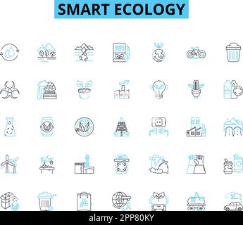 Smart ecology linear icons set. Sustainable, Renewable, Green, Eco-friendly, Biodegradable, Carbon-neutral, Energy-efficient line vector and concept Stock Vector