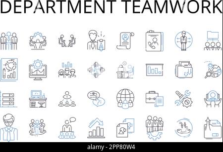 Department teamwork line icons collection. Group collaboration, Team effort, Cooperative partnership, Joint venture, Colleague support, Alliance Stock Vector