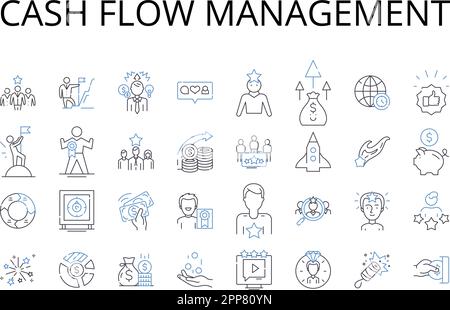 Cash flow management line icons collection. Revenue forecasting, Profit optimization, Expense budgeting, Financial planning, Asset evaluation Stock Vector