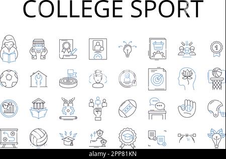 College sport line icons collection. Athletics, Varsity sports, Intramurals, Intercollegiate sports, Team sports, Competitive sports, Extramural Stock Vector