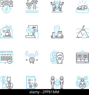 Corporate Management linear icons set. Leadership, Strategy, Accounting, Innovation, Organizational culture, Decision-making, Delegation line vector Stock Vector