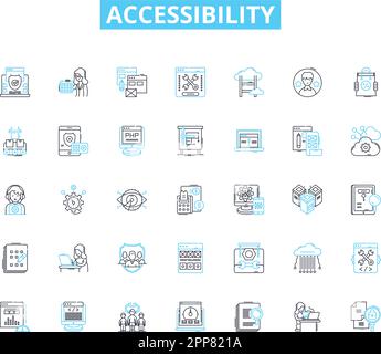 Accessibility linear icons set. Inclusion, Disabilities, Accommodation, Empathy, Dignity, Assistive, Equity line vector and concept signs Stock Vector
