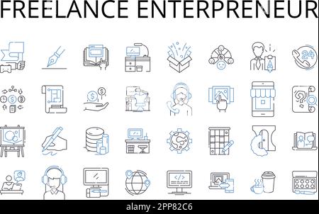 Freelance enterpreneur line icons collection. Solo-preneur, Independent contractor, Self-employed, Freelance worker, Side hustler, Digital nomad Stock Vector