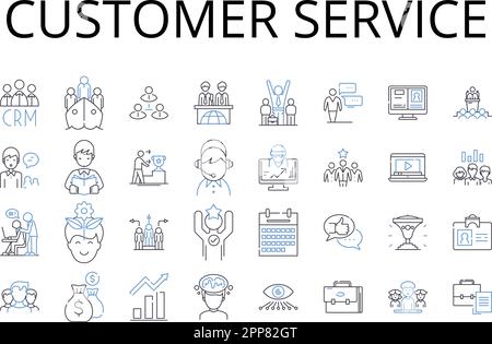 Customer service line icons collection. Client relations, Customer satisfaction, Consumer support, Guest experience, Patron assistance, Shopper Stock Vector