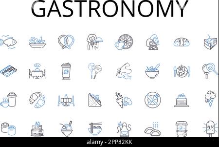 Gastronomy line icons collection. Culinarian Cuisine, Epicurean Delights, Foodie Culture, Gourmet Fare, Savory Cookery, Flavorful Dishes, Bistro-style Stock Vector