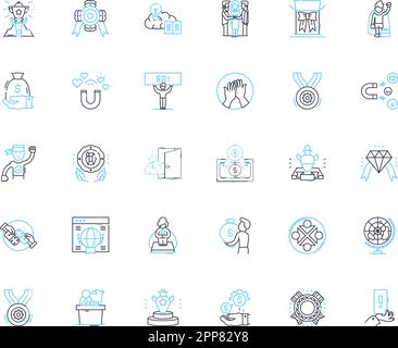 Market expansion linear icons set. Growth, Expansion, New markets, Diversification, Globalization, Penetration, Outreach line vector and concept signs Stock Vector