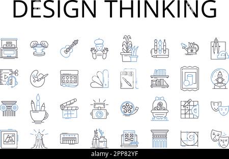 Design thinking line icons collection. Creative process, Strategic approach, Innovative mindset, Problem-solving, Ideation technique, User-centered Stock Vector