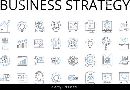 Business strategy line icons collection. Marketing plan, Accounting principles, Project management, Entrepreneurial vision, Sales tactics, Financial Stock Vector