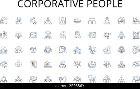 Corporative people line icons collection. Valuation, Assessment, Estimation, Evaluation, Appraisement, Inspection, Rating vector and linear Stock Vector
