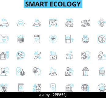 Smart ecology linear icons set. Sustainable, Renewable, Green, Eco-friendly, Biodegradable, Carbon-neutral, Energy-efficient line vector and concept Stock Vector