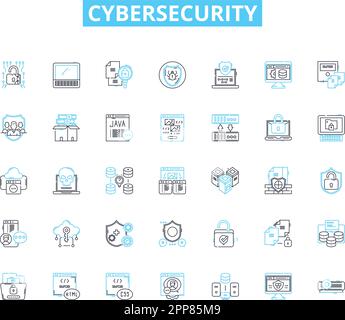 Cybersecurity linear icons set. Encryption, Firewall, Malware, Phishing, Hacking, Breach, Cybercrime line vector and concept signs. Authentication Stock Vector