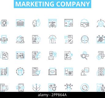 Marketing company linear icons set. Advertising, Branding, Strategy, Social, Analytics, Creative, Digital line vector and concept signs. Content Stock Vector
