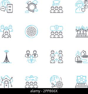 Joint enterprise linear icons set. Collaboration, Partnership, Shared, Teamwork, Cooperative, Alliance, Synergy line vector and concept signs. Unity Stock Vector