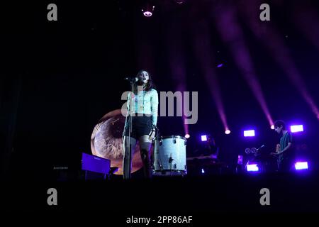 Naples, Italy. 22nd Apr, 2023. Francesca Michielin during Bonsoir! Michelin10 a teatro, Italian singer Music Concert in Naples, Italy, April 22 2023 Credit: Independent Photo Agency/Alamy Live News Stock Photo