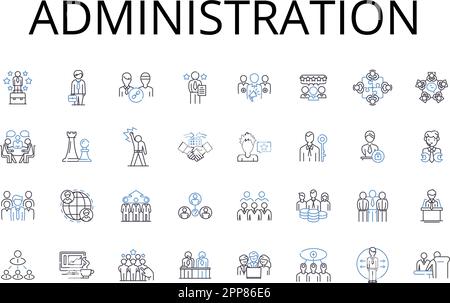 Administration line icons collection. Management, Governance, Control, Supervision, Authority, Direction, Regulation vector and linear illustration Stock Vector